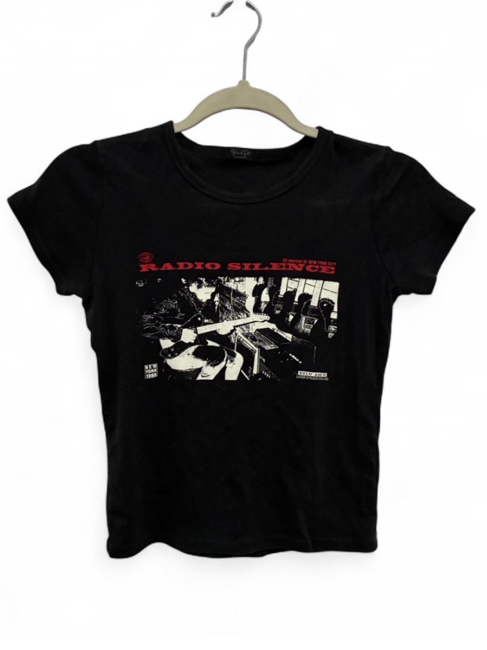 John Galt Black 'Radio Silence' New York Graphic Short Sleeve Baby Tee